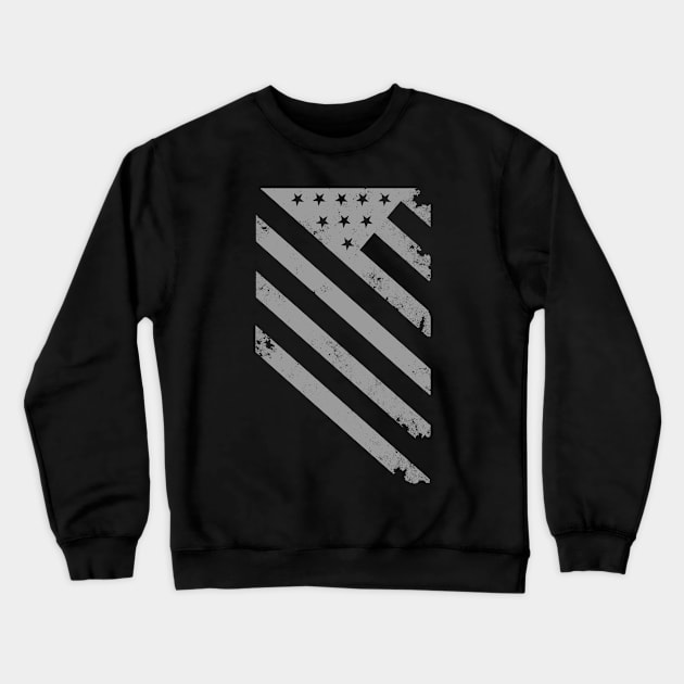 Gray Distressed American Diagonal Flag USA Patriotic Crewneck Sweatshirt by DazzlingApparel